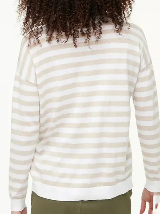 2/$30 J. Crew Striped Drop Shoulder Crewneck Sweater White Cream XXS #A1793 - Picture 4 of 8